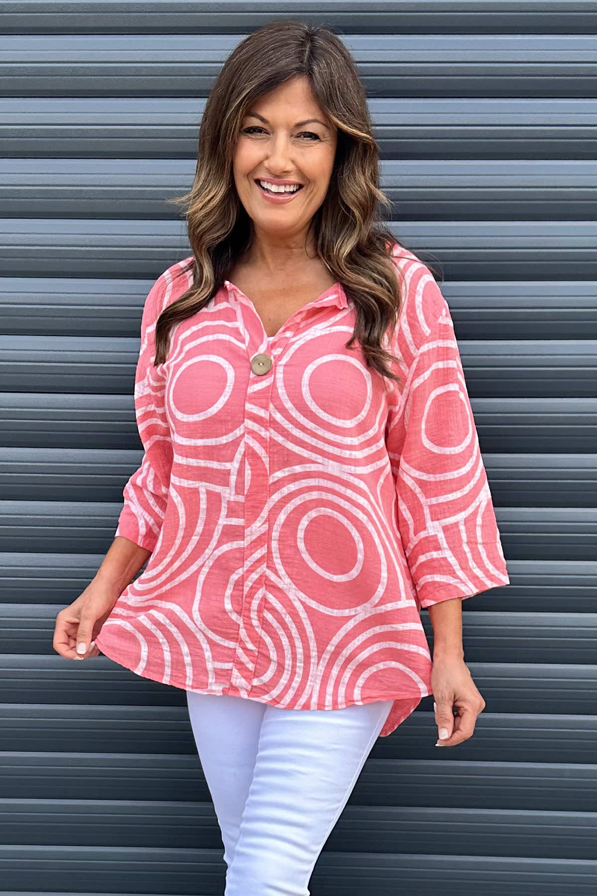 Assisi Circle Detail Cotton Top Coral