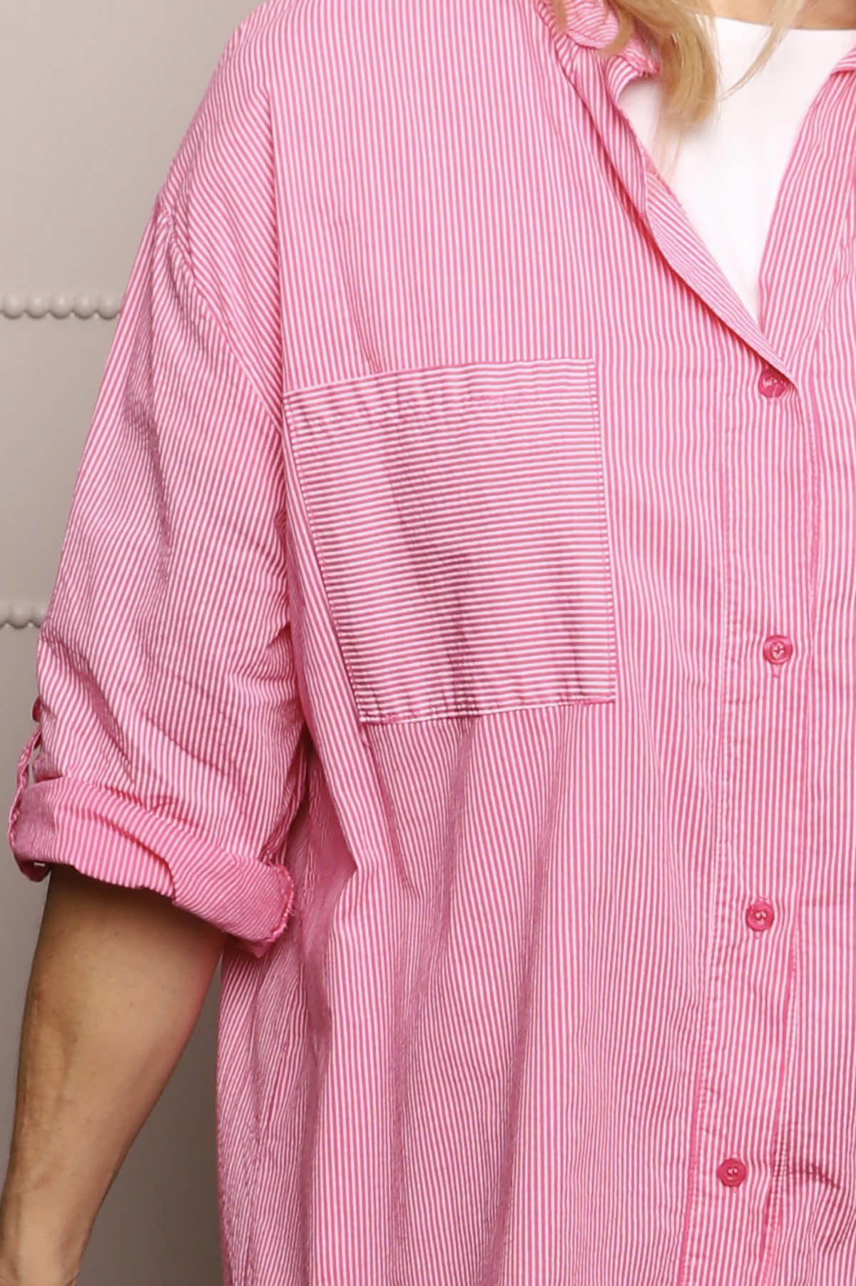 Amelia Stripe Cotton Shirt Fuchsia