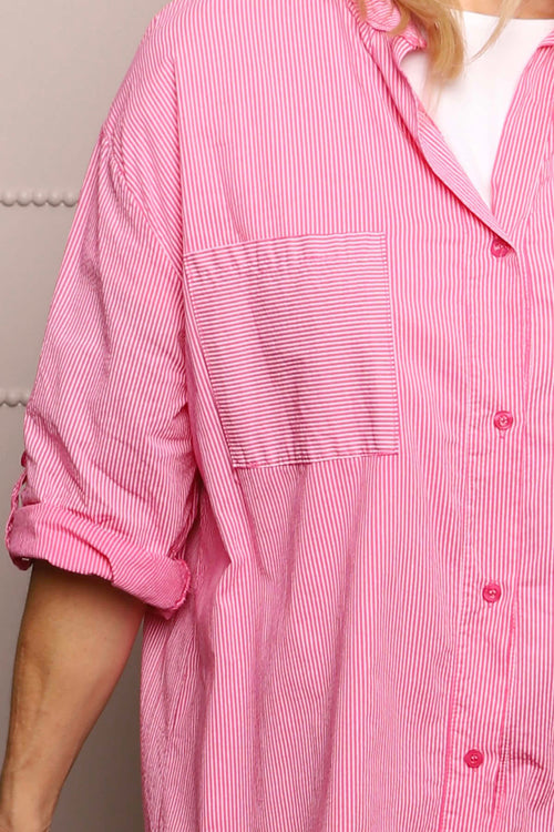 Amelia Stripe Cotton Shirt Fuchsia - Image 3