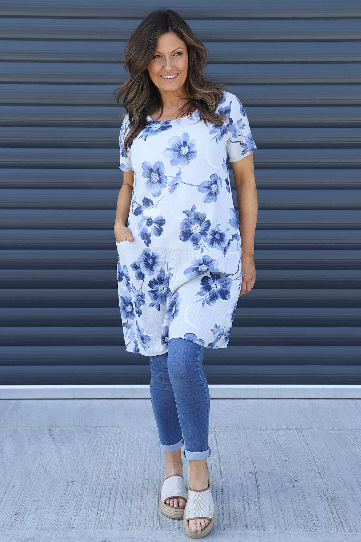Velora Floral Cotton Tunic Grey