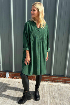 Caggia Pocket Needlecord Tunic Bottle Green