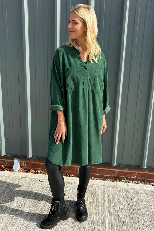 Caggia Pocket Needlecord Tunic Bottle Green - Image 1