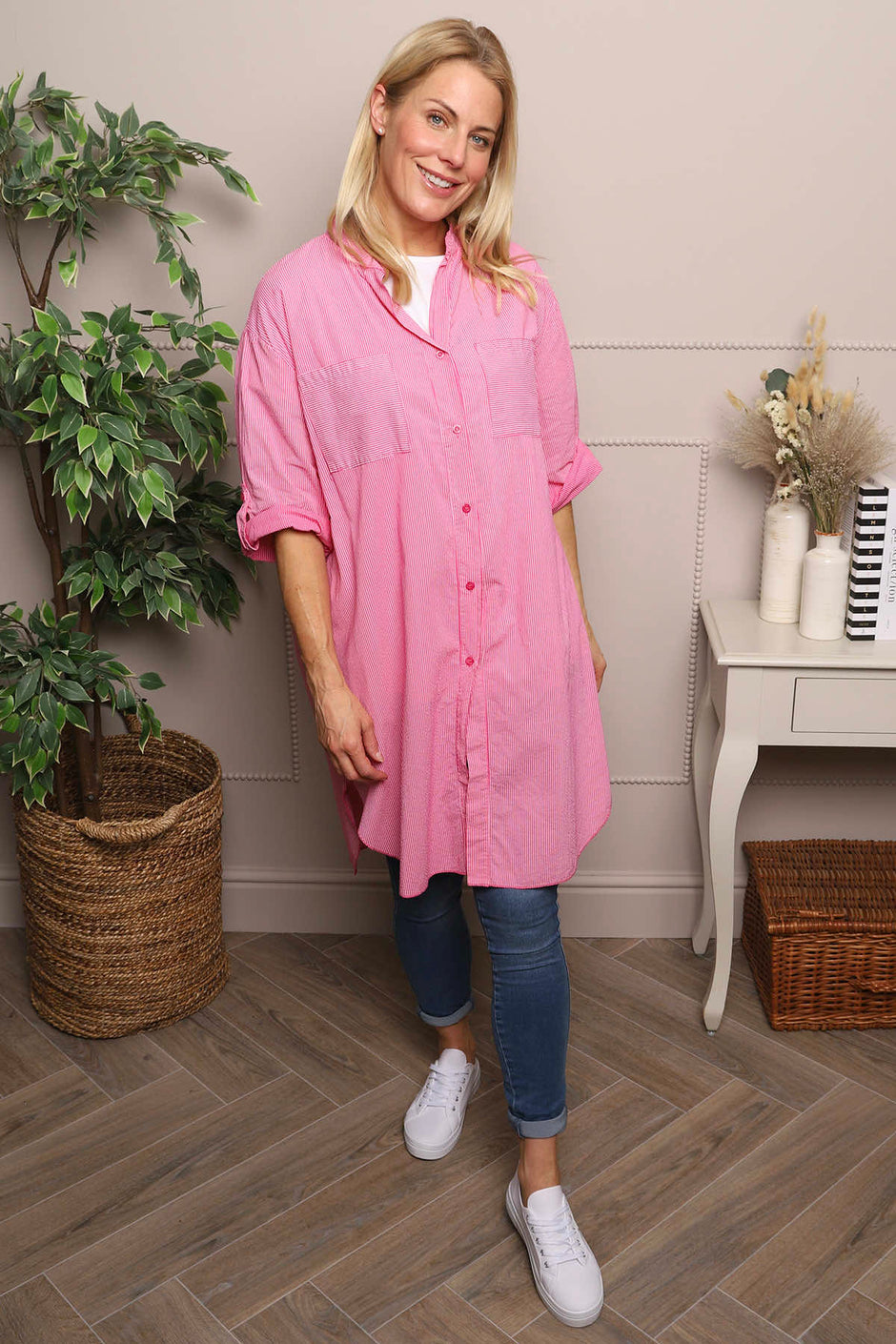 Amelia Stripe Cotton Shirt Fuchsia