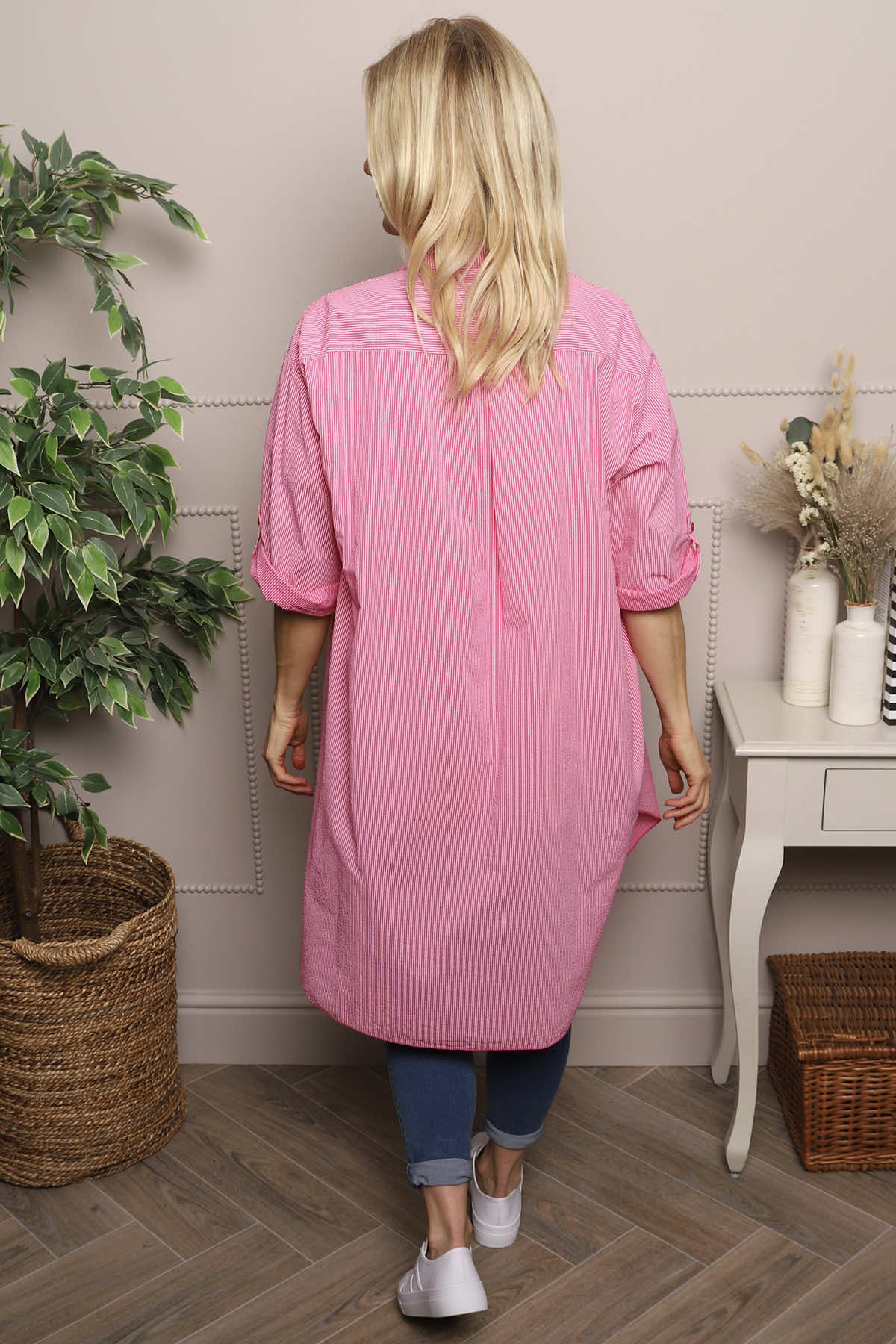 Amelia Stripe Cotton Shirt Fuchsia