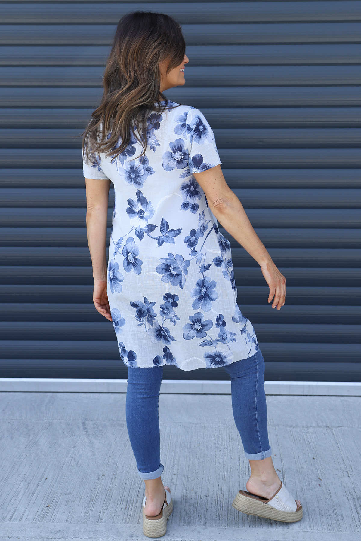 Velora Floral Cotton Tunic Grey