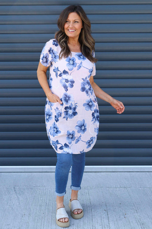 Velora Floral Cotton Tunic Pink - Image 1