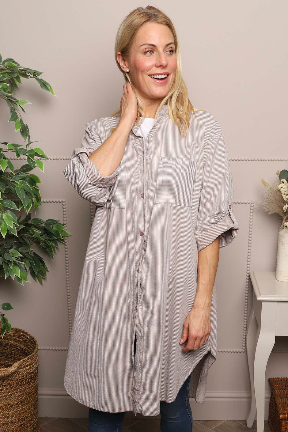 Amelia Stripe Cotton Shirt Mocha