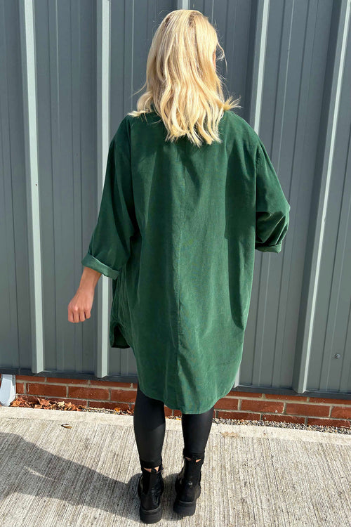 Caggia Pocket Needlecord Tunic Bottle Green - Image 4