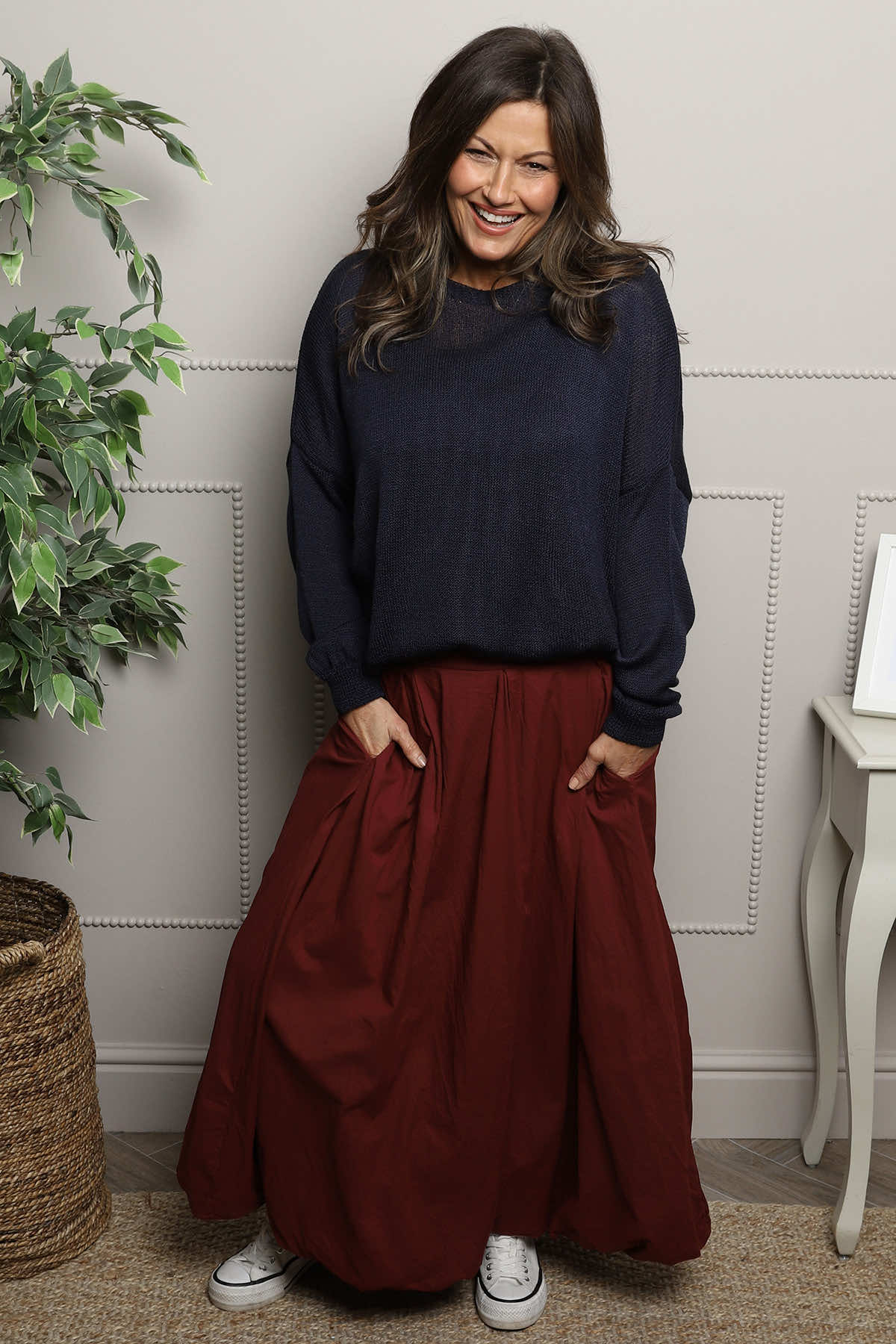 Wilfreda Puffball Cotton Skirt Wine