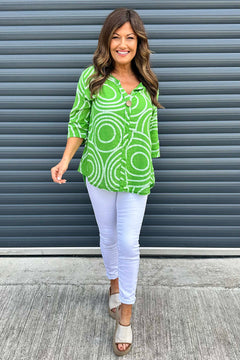 Assisi Circle Detail Cotton Top Green