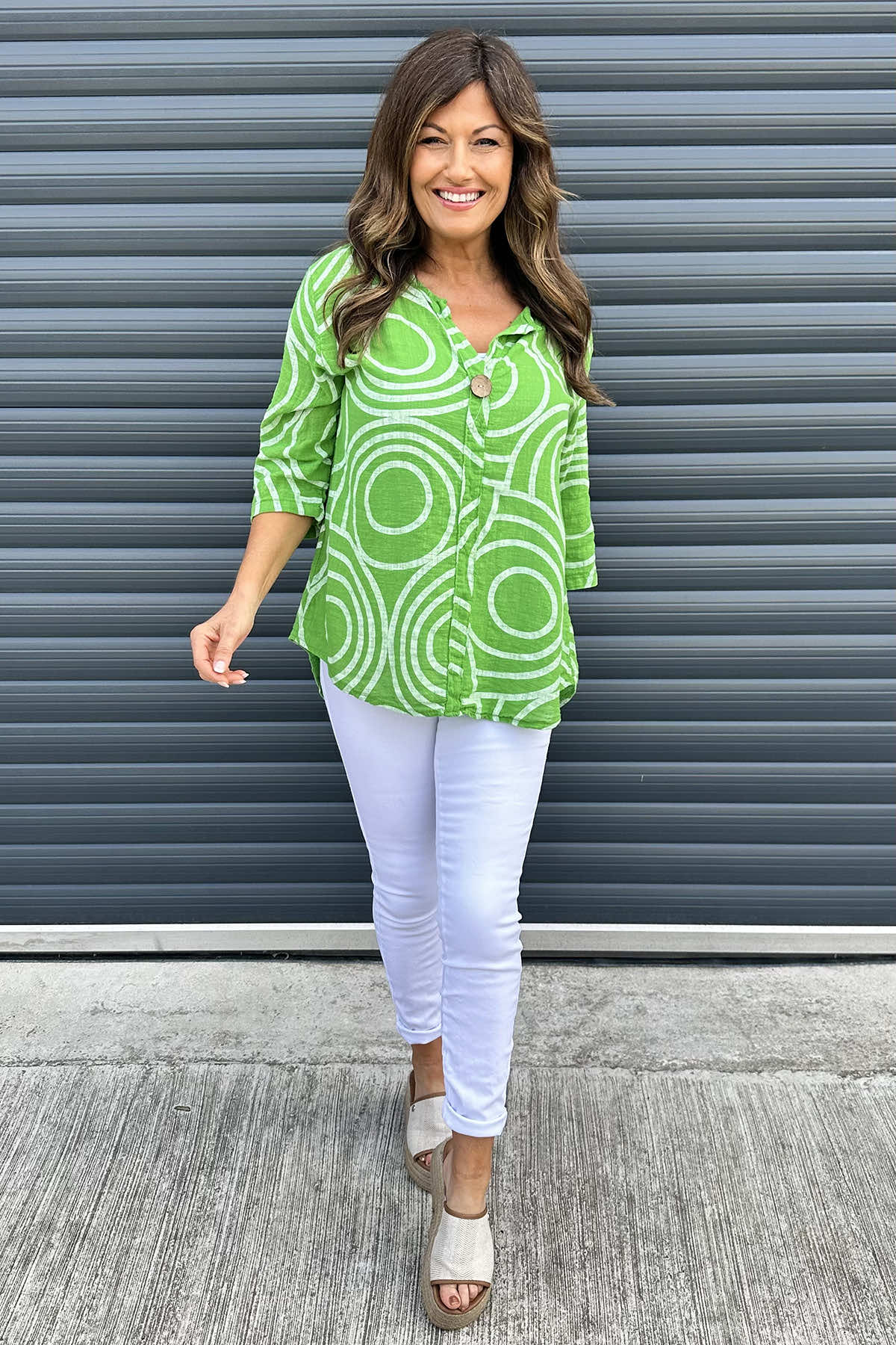 Assisi Circle Detail Cotton Top Green