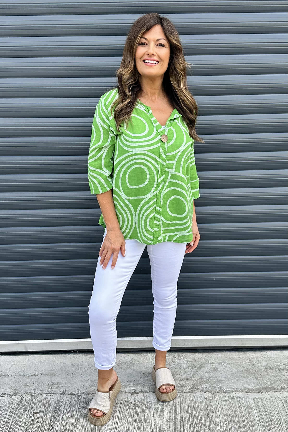 Assisi Circle Detail Cotton Top Green