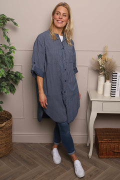 Amelia Stripe Cotton Shirt Navy