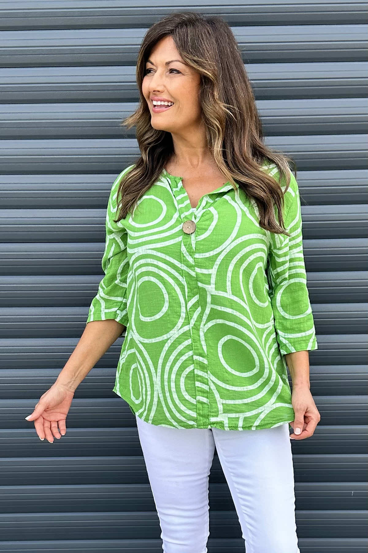 Assisi Circle Detail Cotton Top Green