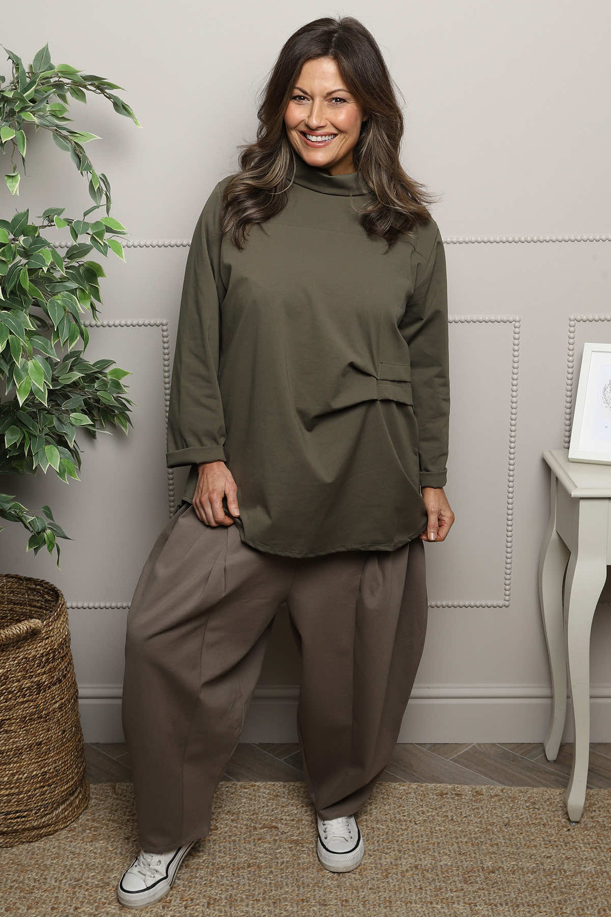 Celandine Cowl Neck Top Khaki