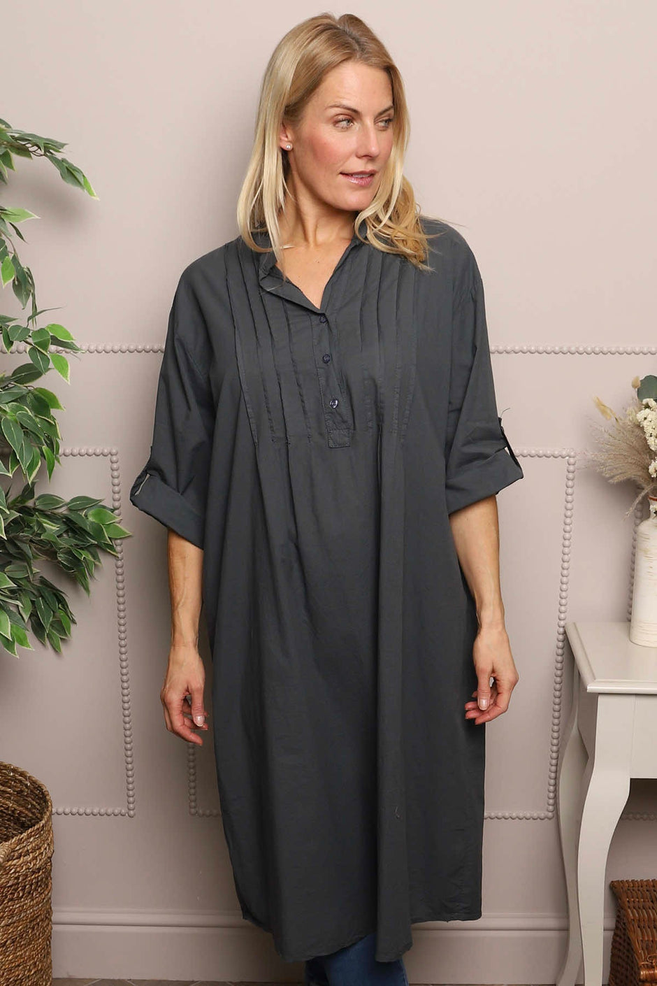 Janie Cotton Dress Charcoal