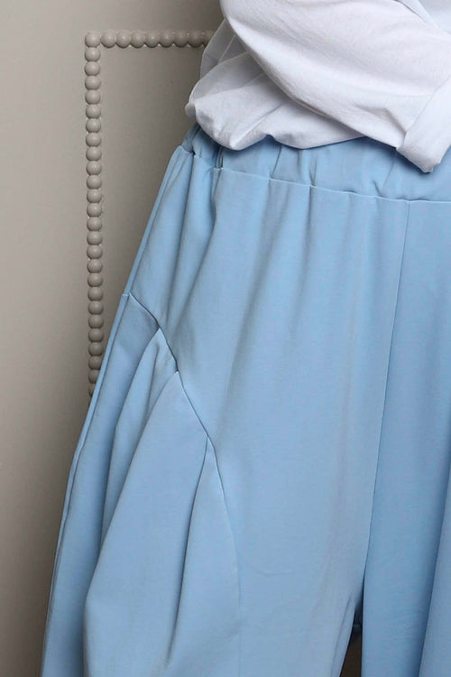 Clarinda Cotton Harem Trousers Powder Blue - Image 3