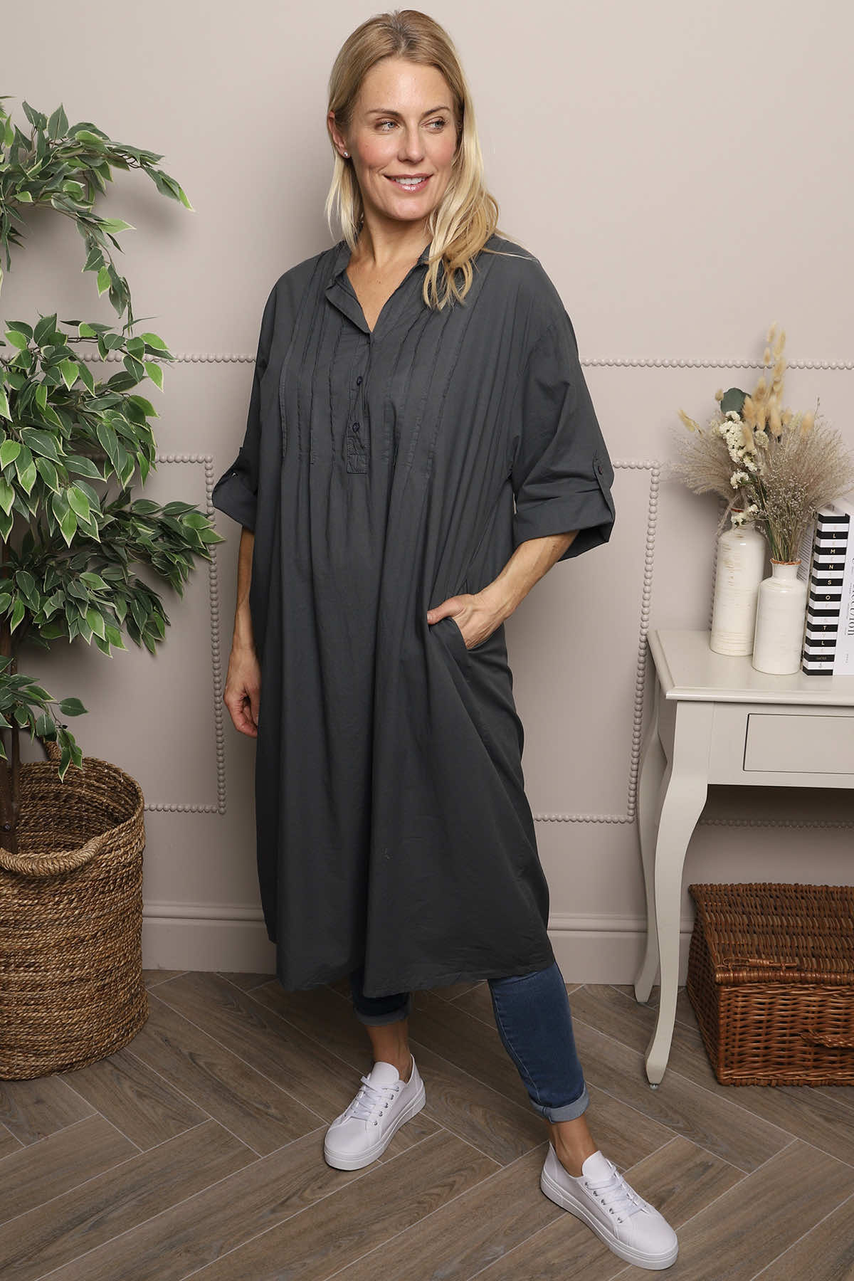 Janie Cotton Dress Charcoal