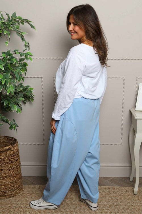 Clarinda Cotton Harem Trousers Powder Blue - Image 5