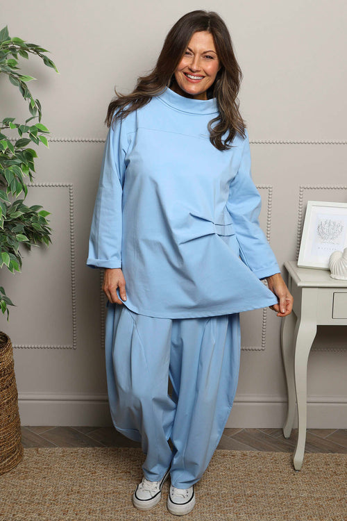 Clarinda Cotton Harem Trousers Powder Blue - Image 6