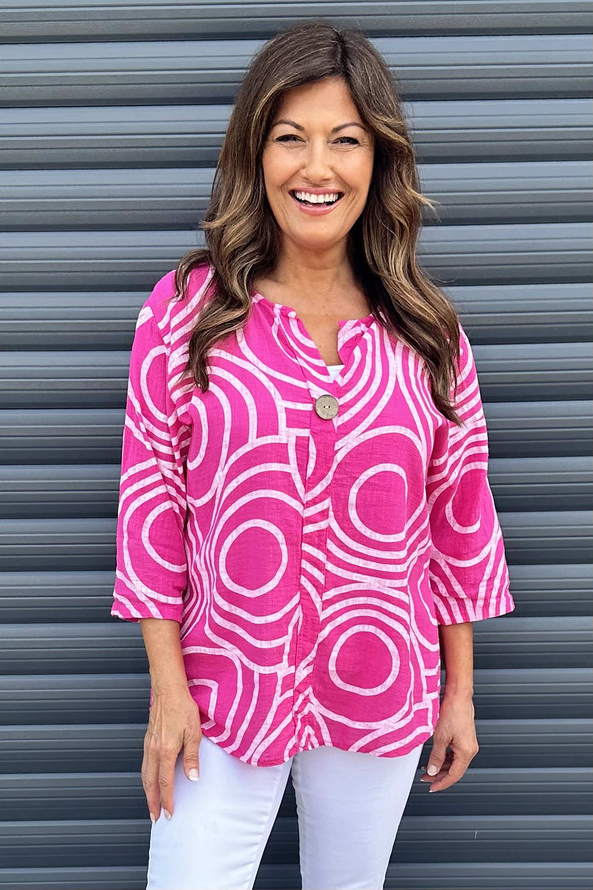 Assisi Circle Detail Cotton Top Fuchsia