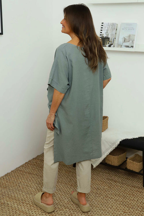 Bridget Button Linen Top Mid Grey - Image 4