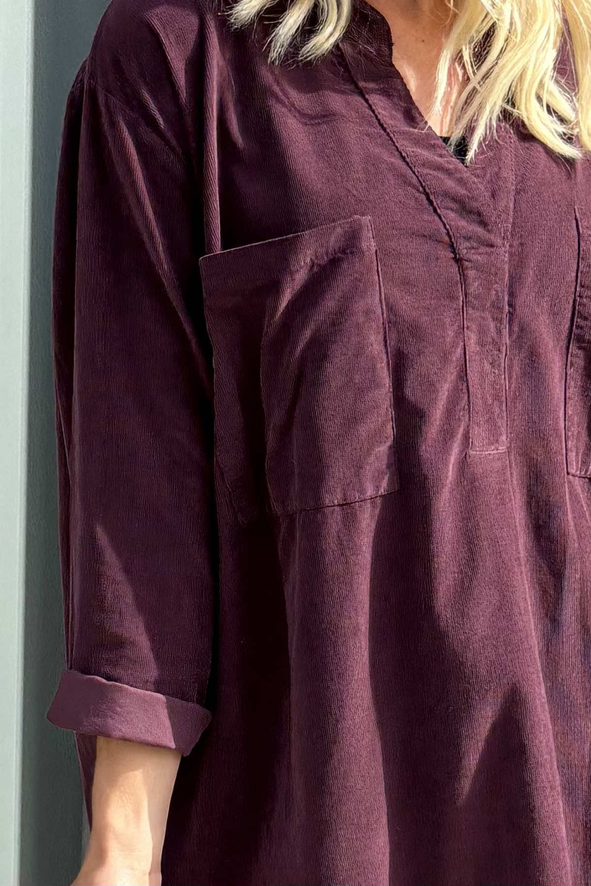 Caggia Pocket Needlecord Tunic Burgundy