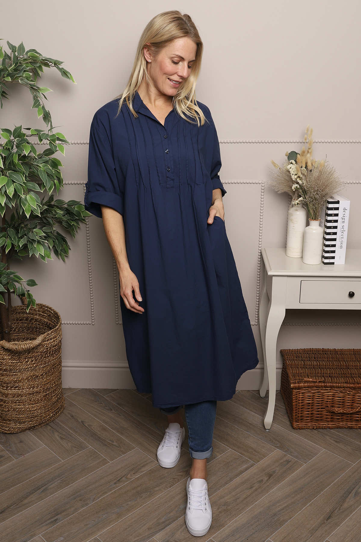 Janie Cotton Dress Navy