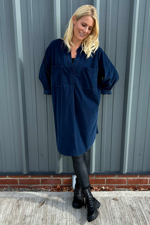 Caggia Pocket Needlecord Tunic Navy - Image 1