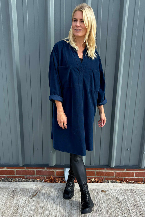 Caggia Pocket Needlecord Tunic Navy - Image 2