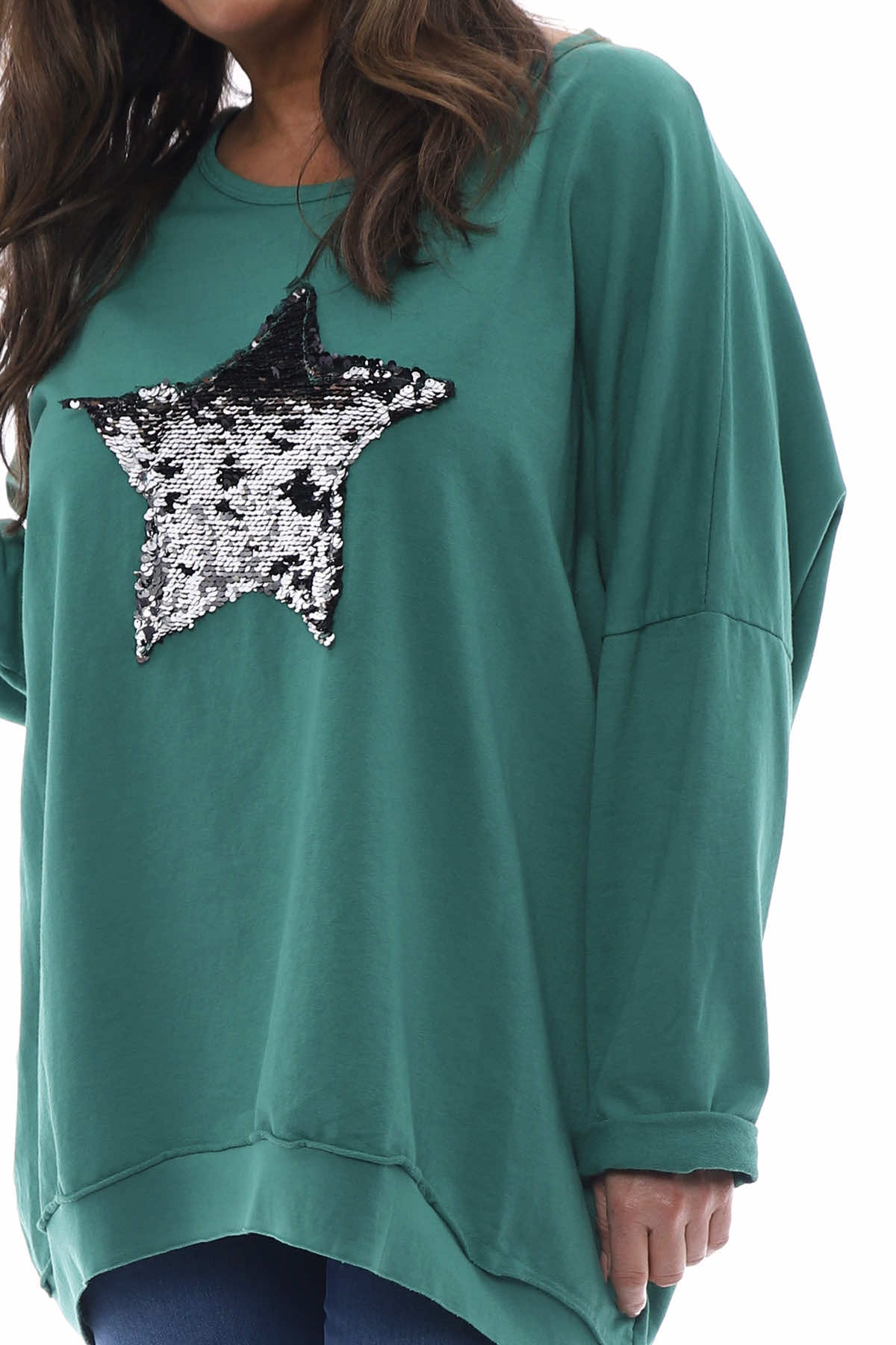 Selsey Sequin Star Cotton Top Emerald