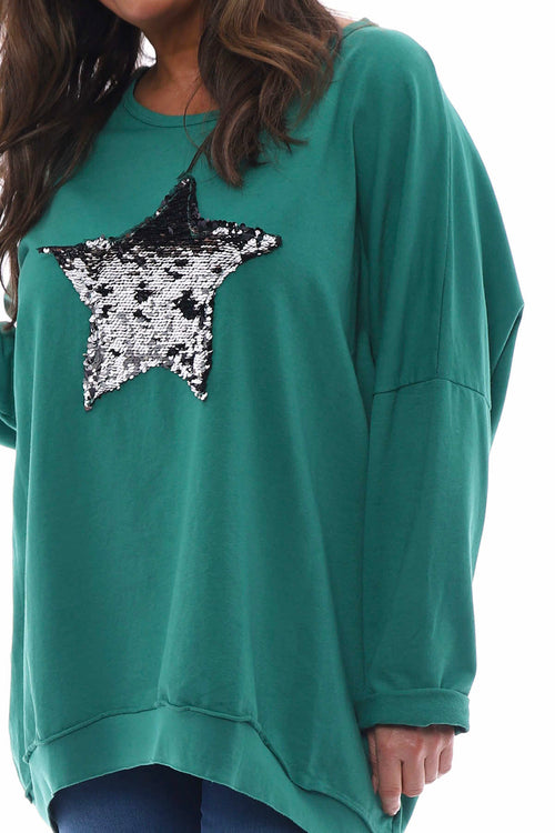 Selsey Sequin Star Cotton Top Emerald - Image 3