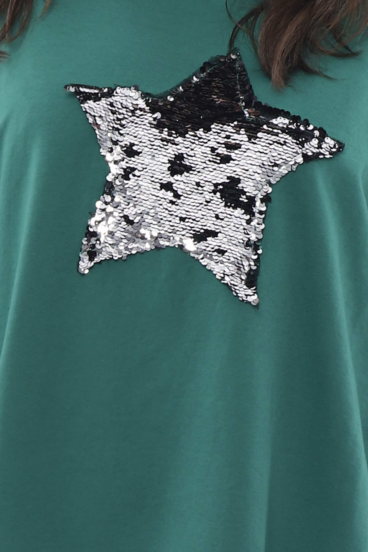 Selsey Sequin Star Cotton Top Emerald