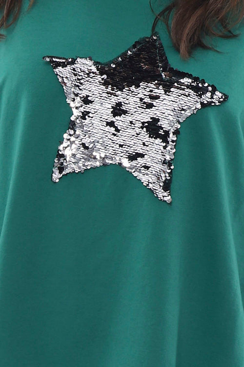 Selsey Sequin Star Cotton Top Emerald - Image 4