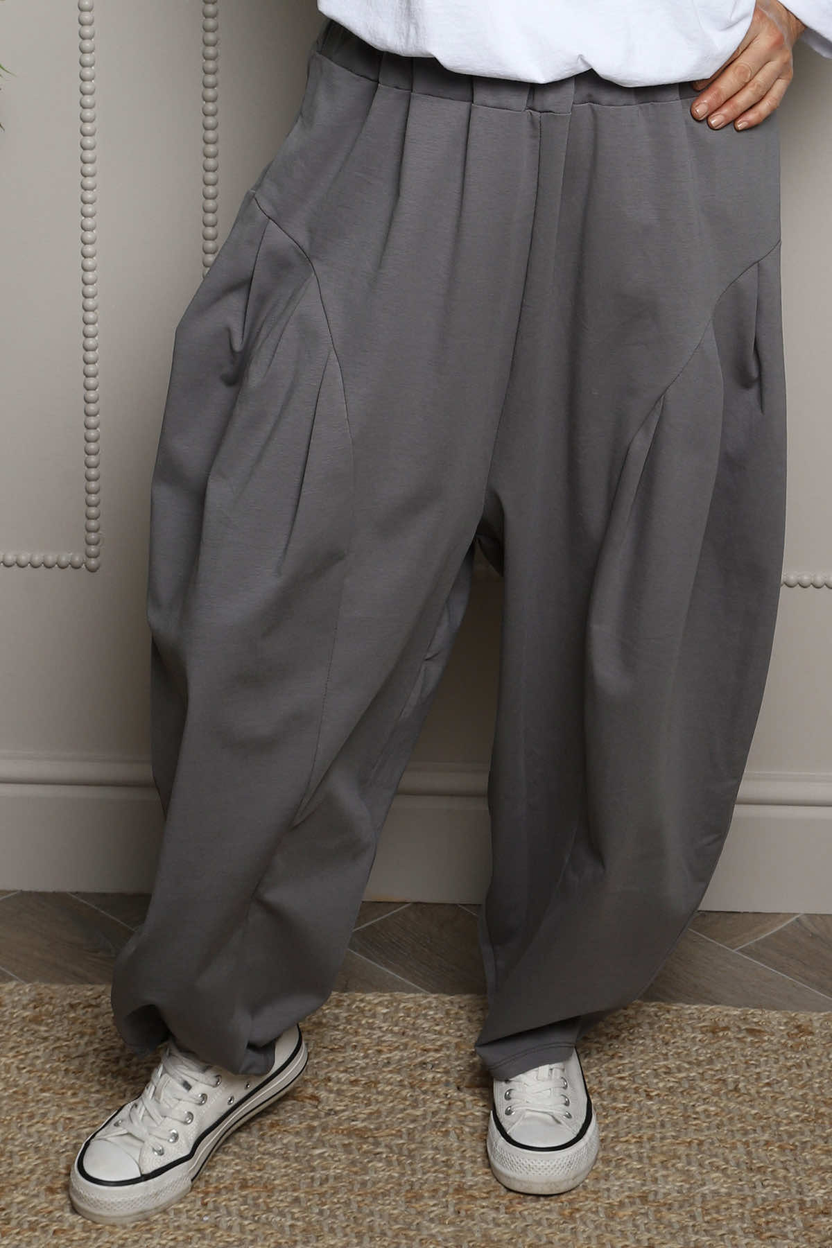 Clarinda Cotton Harem Trousers Mid Grey