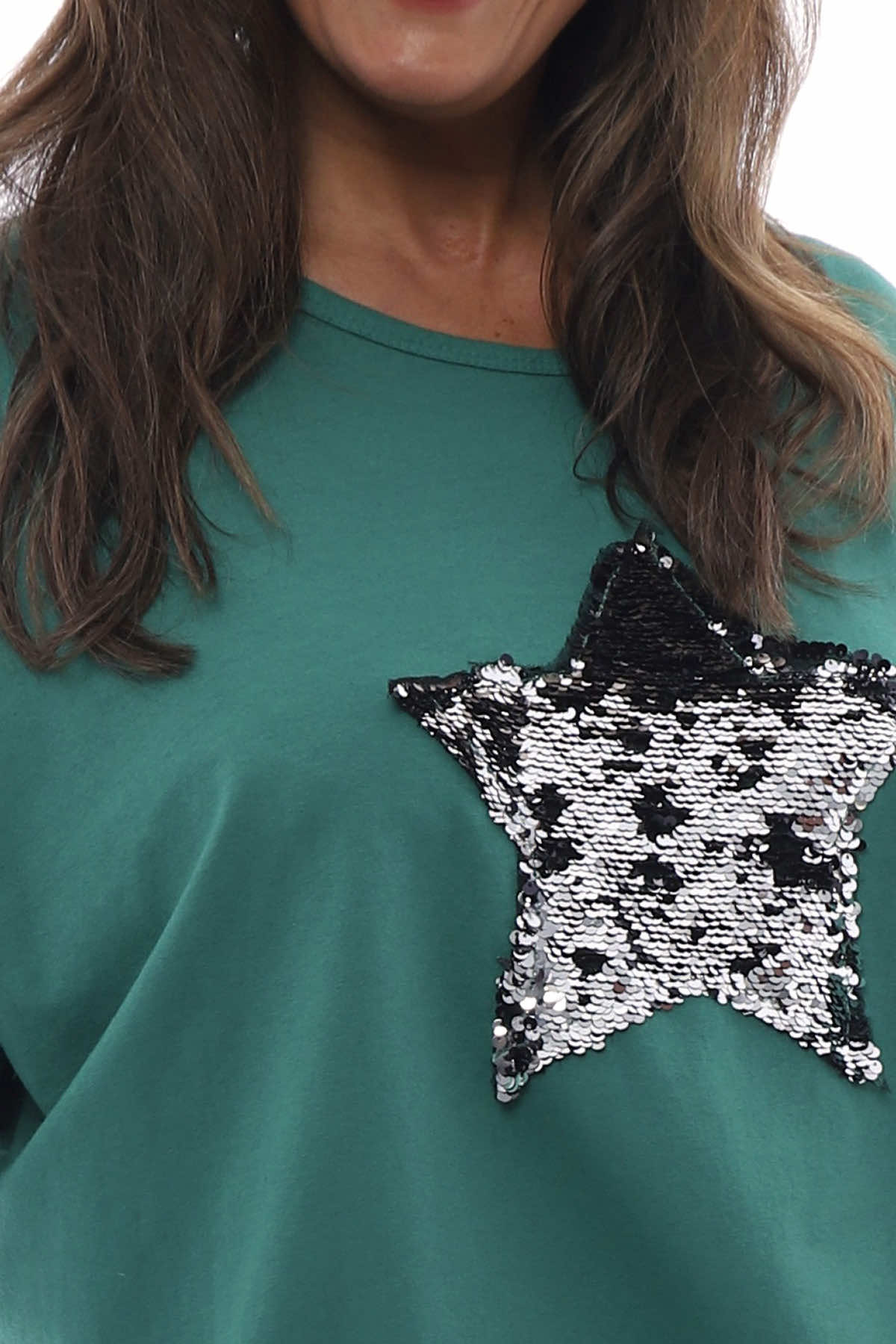 Selsey Sequin Star Cotton Top Emerald