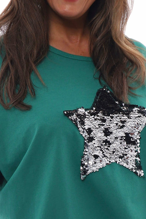 Selsey Sequin Star Cotton Top Emerald - Image 5