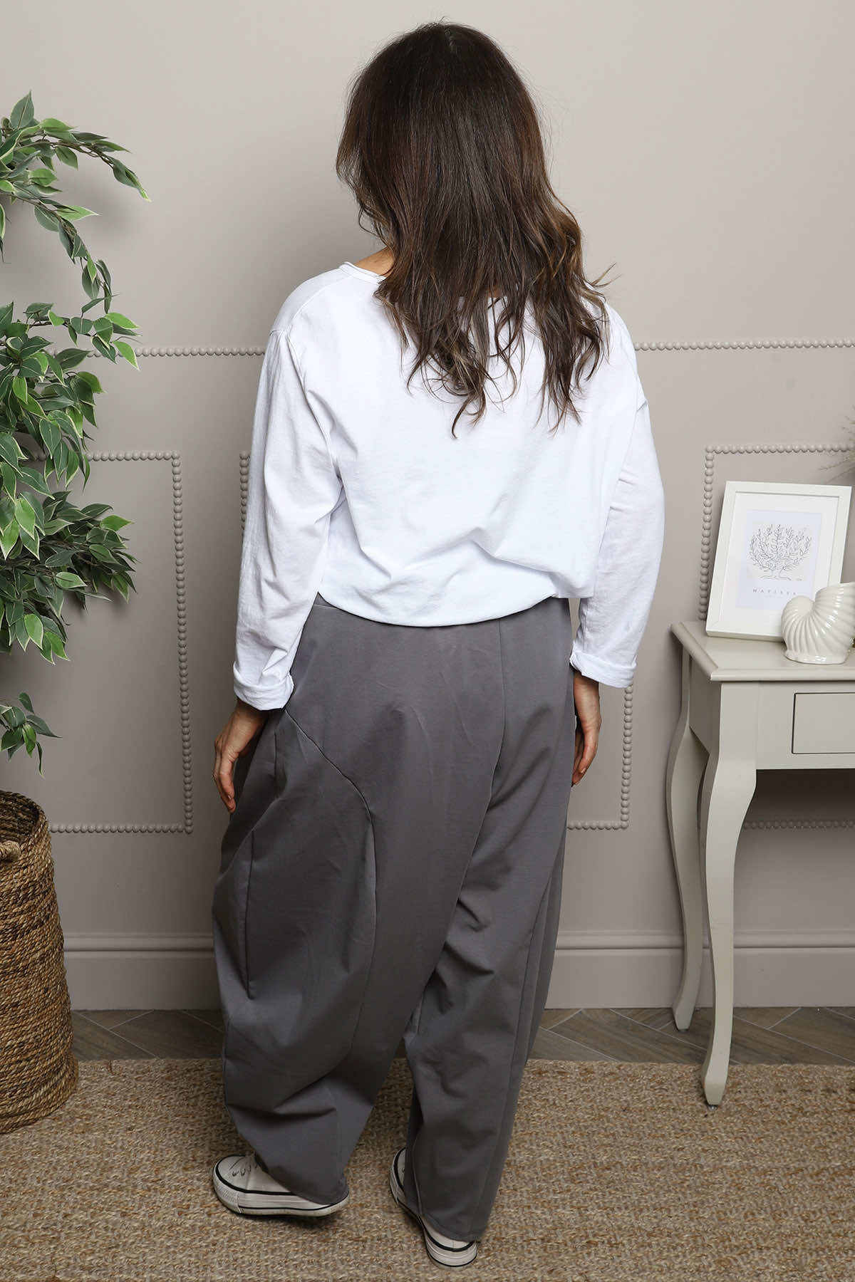 Clarinda Cotton Harem Trousers Mid Grey