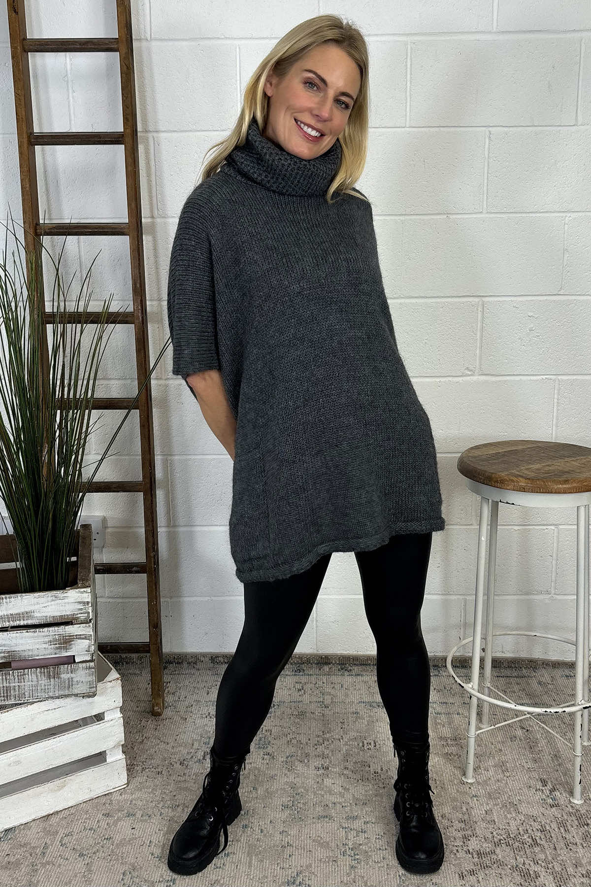 Norah Polo Neck Knitted Jumper Charcoal