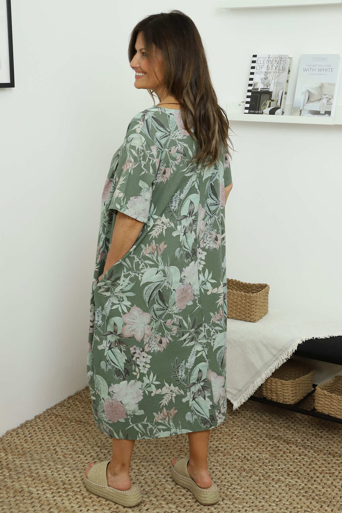 Mavis Floral Linen Dress Khaki