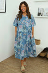 Mavis Floral Linen Dress Blue