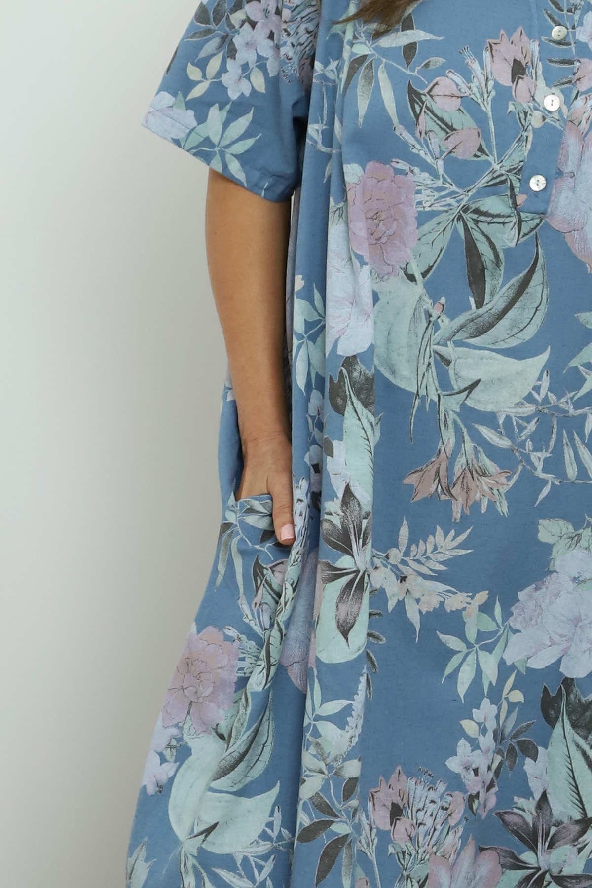 Mavis Floral Linen Dress Blue