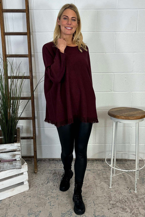 Sally Fringe Hem Jumper Wine