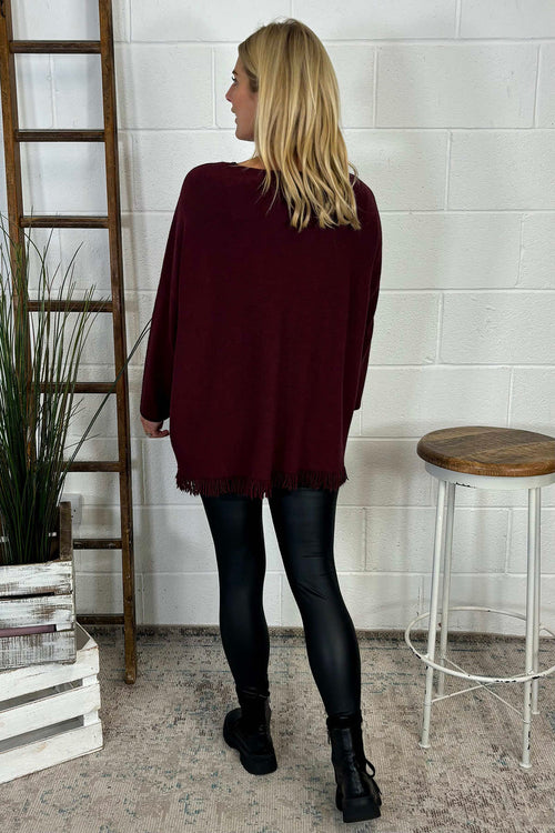 Sally Fringe Hem Jumper Wine - Image 4