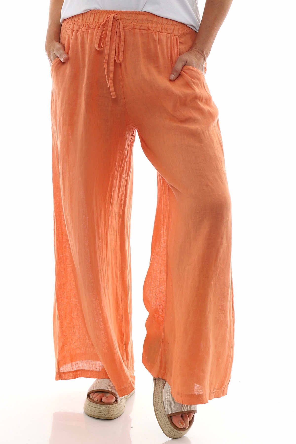 Corzano Linen Palazzo Pants Orange