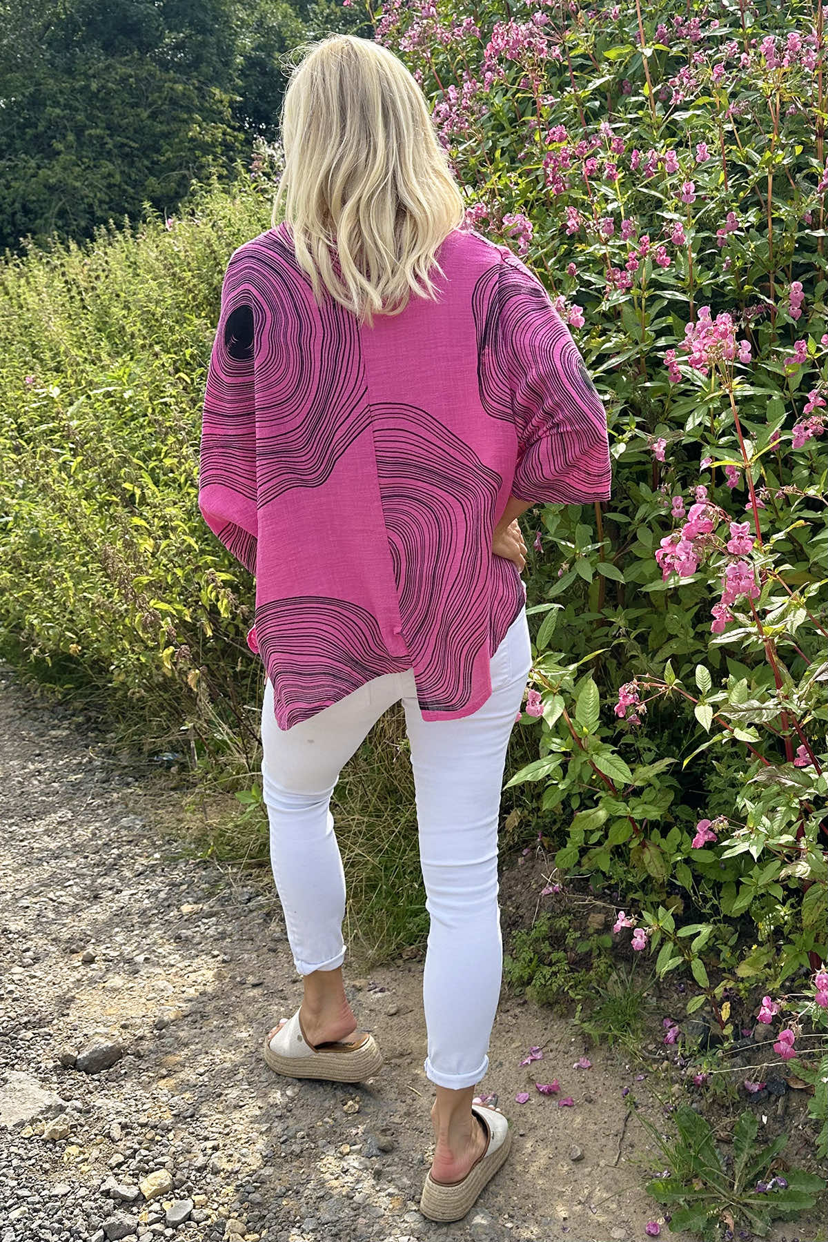 Faye Print Linen Top Fuchsia