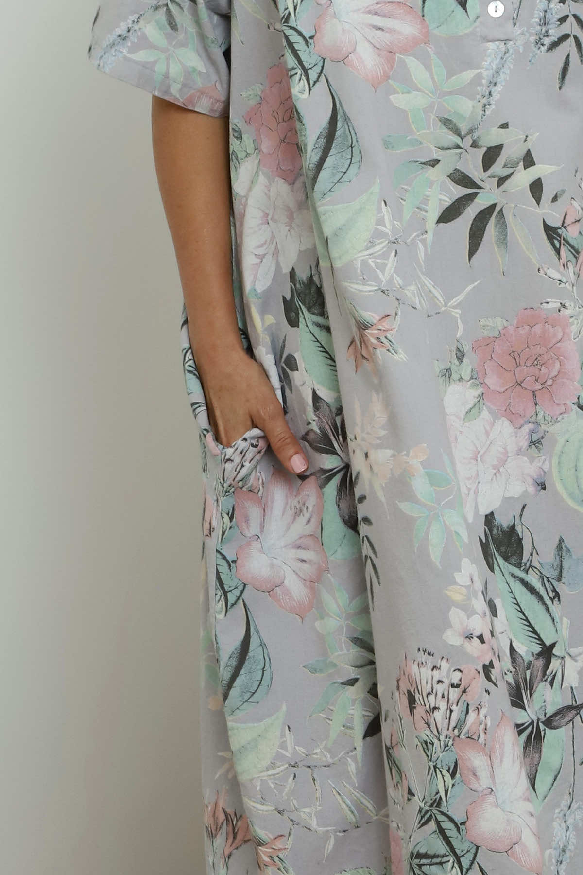 Mavis Floral Linen Dress Grey