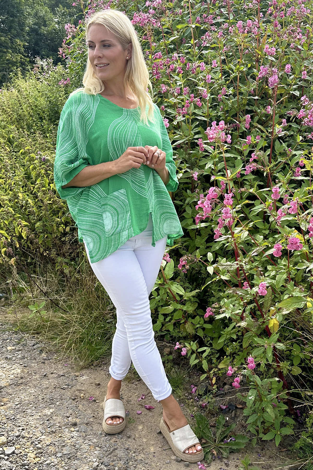 Faye Print Linen Top Green