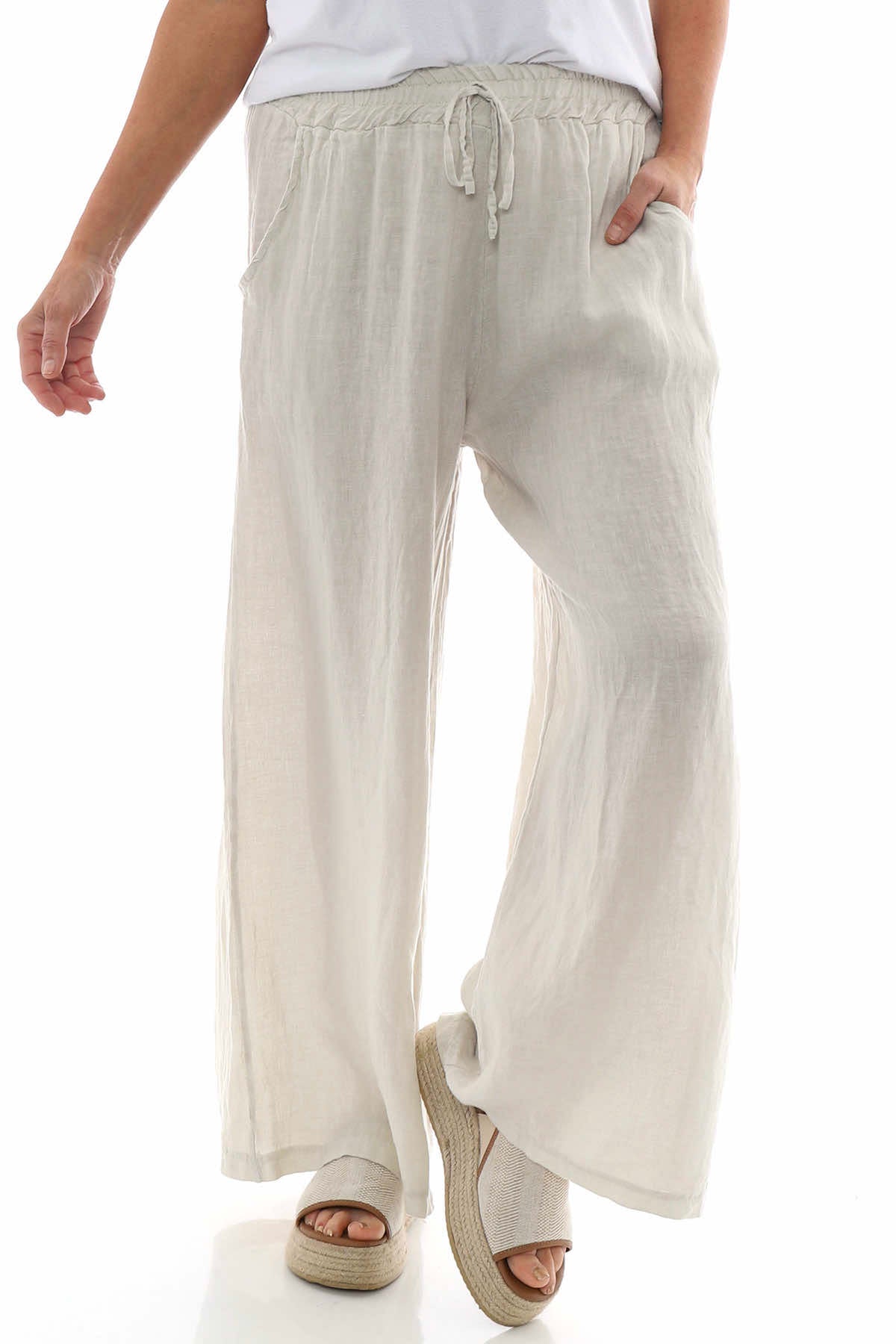 Corzano Linen Palazzo Pants Light Stone