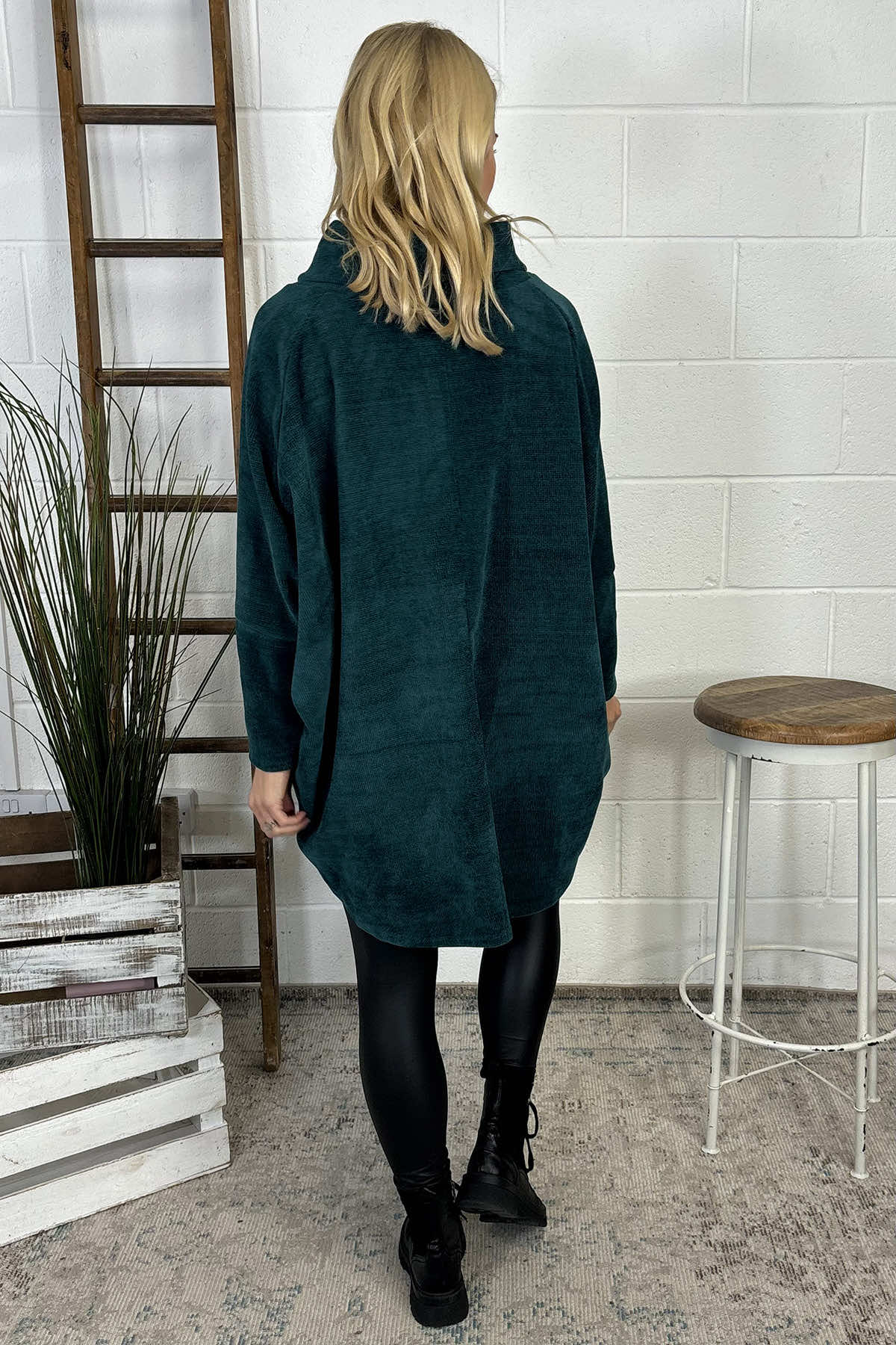 Emmeline Cowl Neck Cord Top Bottle Green